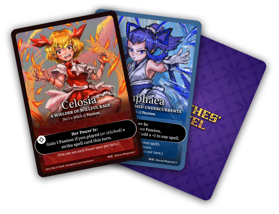 The cards of Celosia, Nymphaea & a card back, in a three-card spread.